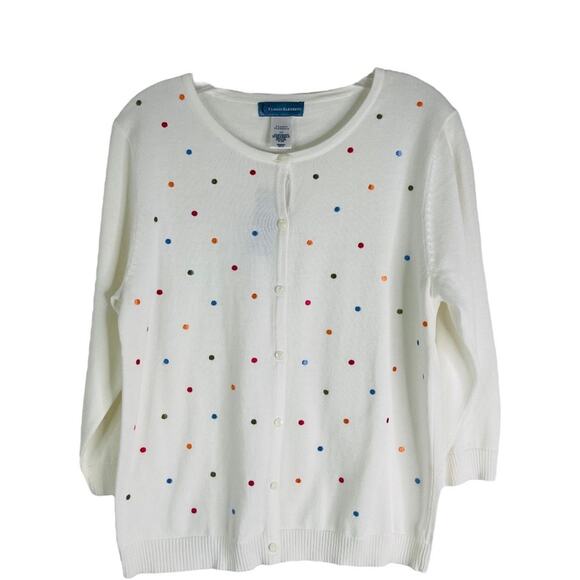 NWT Vintage white red blue embroidered polka dots cardigan sweater large - Picture 1 of 7